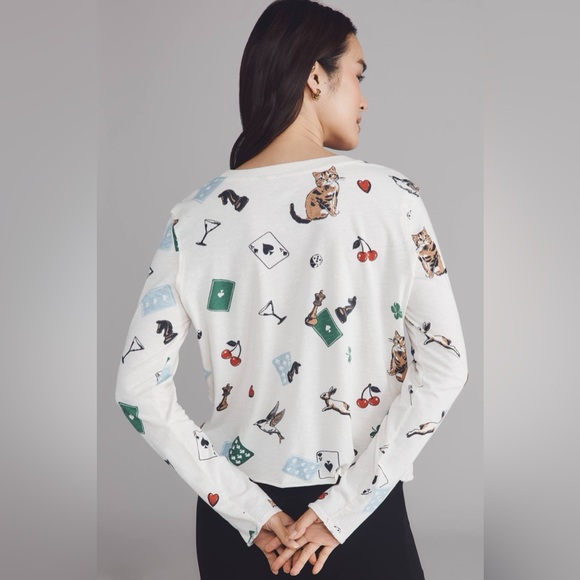 Maeve The Boxy Caitlin  White Graphic Long Sleeve Tee - Picture 2 of 9